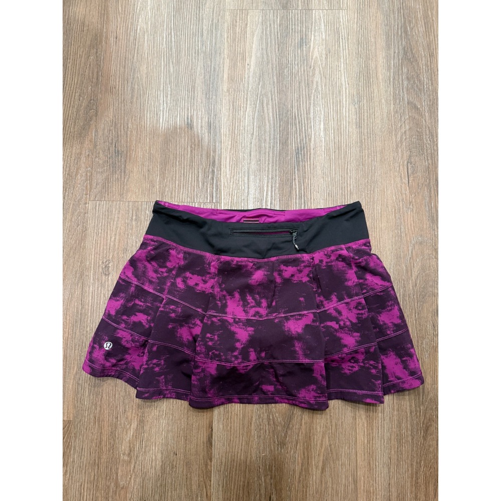 Lululemon‎ Pace Setter Skirt Purple Black Tie Dye Pleated Running Skort Size 6